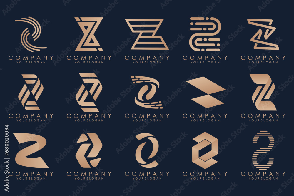 Set of abstract letter z logo design. icons for business of luxury elegant, simple with gold color Set of abstract letter z logo design. icons for business of luxury elegant, simple with gold color