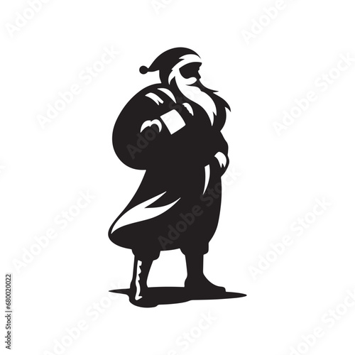 Festive Santa Claus Silhouette, Ideal for Holiday-themed Cards, Invitations, and Christmas Eve Celebrations. 