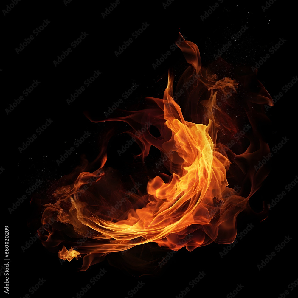 Fototapeta premium Isolated Fire Flames On Black Background