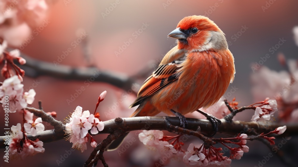 Fototapeta premium Spring Bird Finch Sits On Branch, HD, Background Wallpaper, Desktop Wallpaper