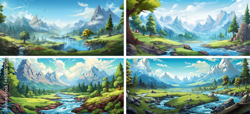 nature landscape tree green mountains background vector environment summer beautiful illustration 