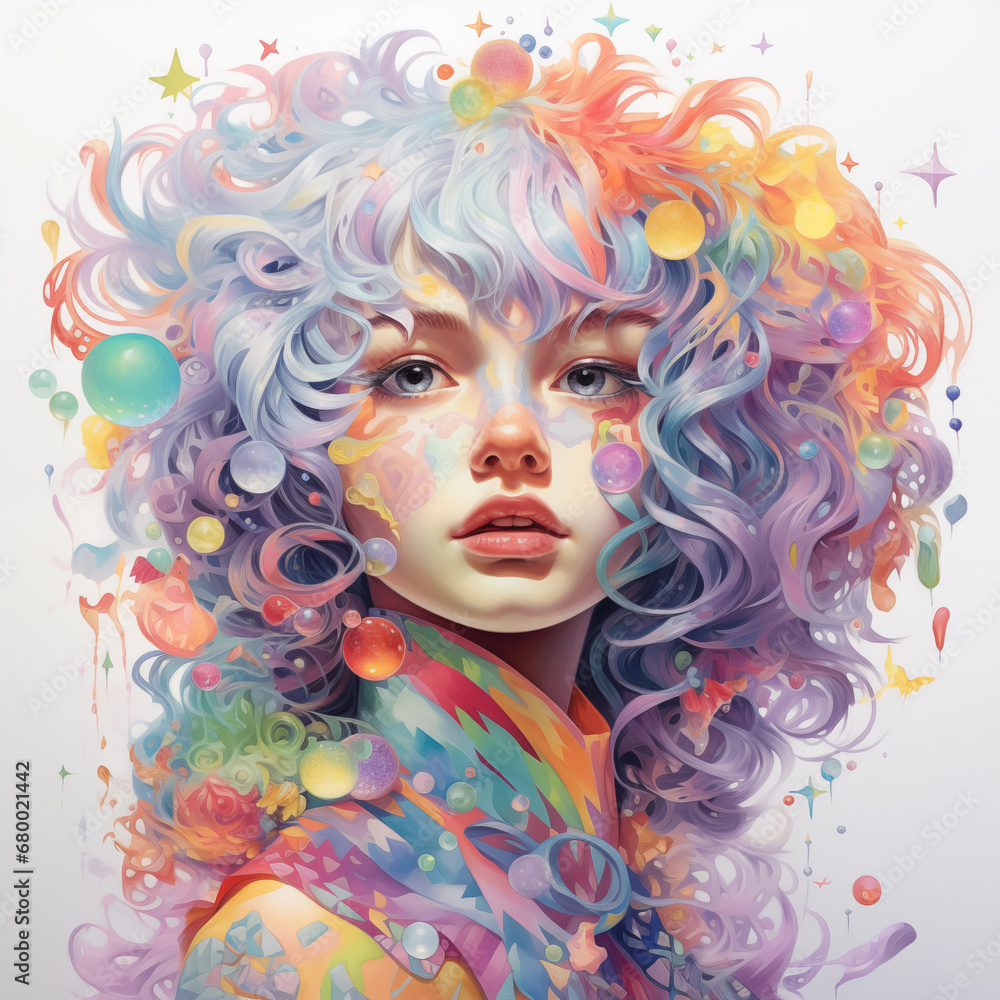 portrait of a girl with hair in rainbow color