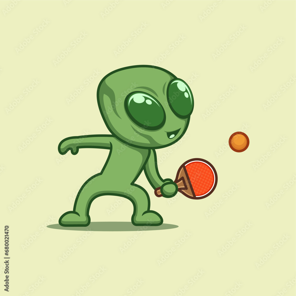 Obraz premium cute cartoon aliens playing ping pong