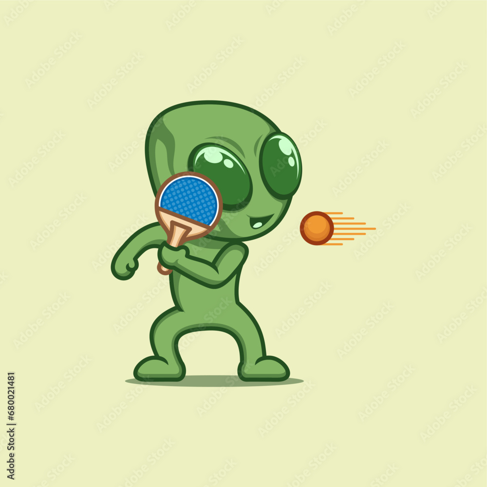 Obraz premium cute cartoon aliens playing ping pong