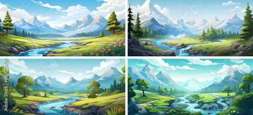 nature landscape background illustration green mountain vector forest environment outdoors #680021419
