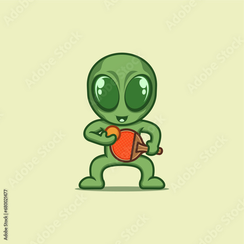cute cartoon aliens playing ping pong