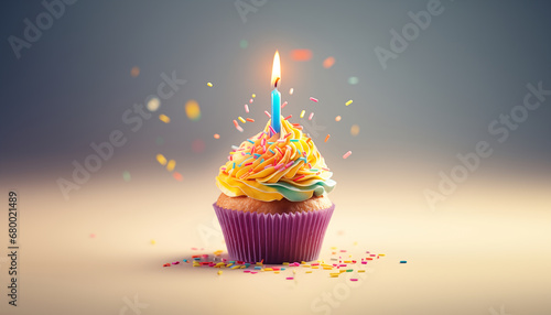 birthday cupcake with candle colorful rainbow color photo