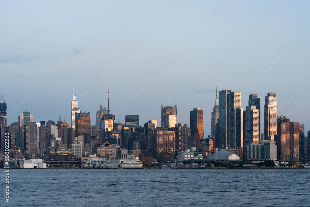 Fototapeta premium New York Manhattan west side buildings, panoramic view on skyscrapers