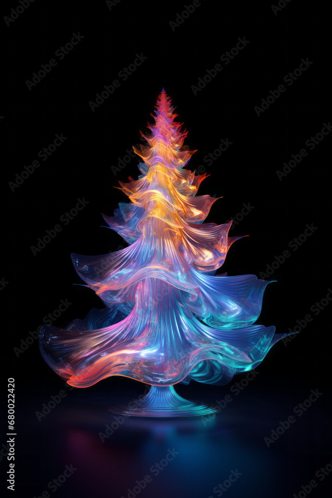 Colorful Christmas tree illuminated with neon lights. Concept of winter holidays, Xmas and New Year. Colorful Christmas tree illuminated with neon lights. Concept of winter holidays, Xmas and New Year.