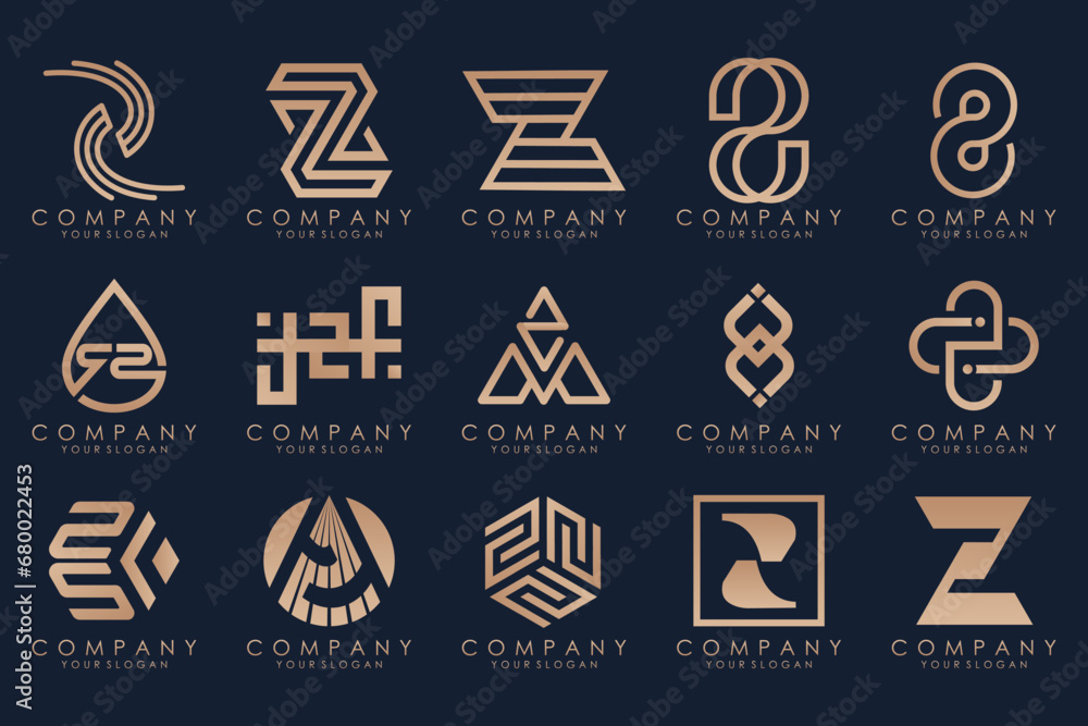 Set of abstract letter z logo design. icons for business of luxury elegant, simple with gold color Set of abstract letter z logo design. icons for business of luxury elegant, simple with gold color