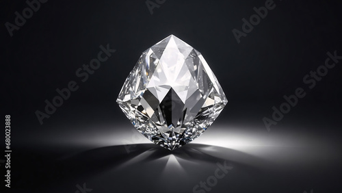Brilliant diamond on a black background with shadow, close up