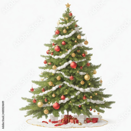 Discover this beautiful 64K watercolor Christmas tree clipart against a crisp white background. The entire tree in the center, captured with precise focus and minute detail, showcases studio perfectio photo