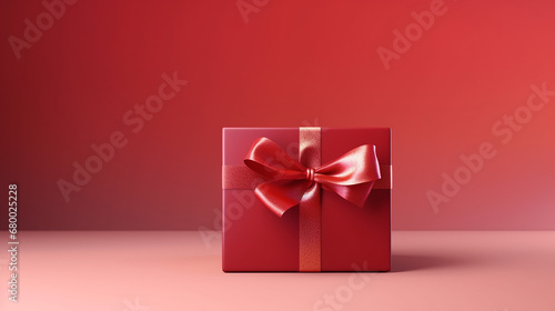 Red Gift Box with Red Ribbon isolated on Pastel Red Background