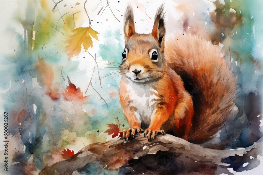Obraz premium watercolor Squirrel Watercolor single squirrel animal Squirrel Wild Animal Illustration Hand Painted