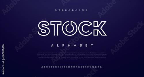 Stock Modern abstract digital alphabet font. Minimal technology typography, Creative urban sport fashion futuristic font and with numbers. vector illustration photo
