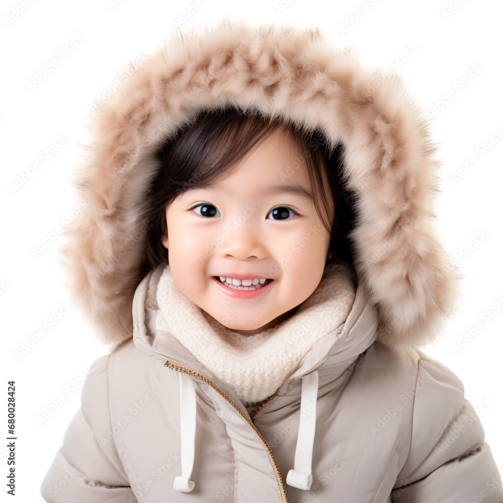 Cheerful Little Asian Girl in Winter Outfit Isolated on Transparent Background. Cheerful Little Asian Girl in Winter Outfit Isolated on Transparent Background.
