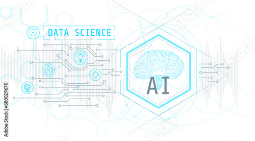 Virtual infographic with digital human brain.