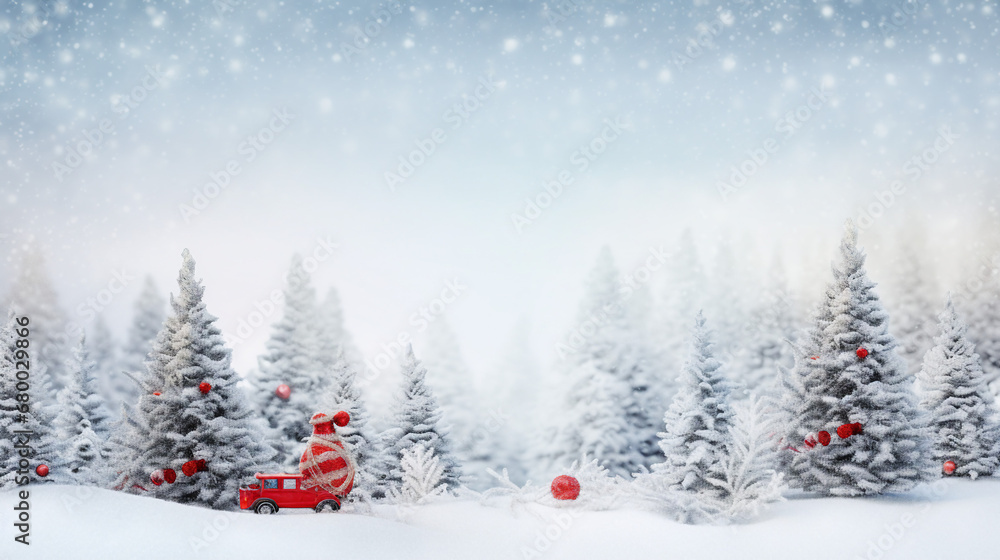 Festive Christmas snowy background with lights and decorations