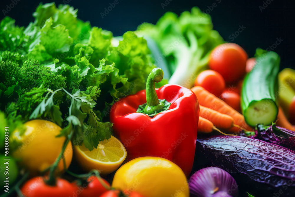 Colorful Fresh Vegetables Collection on Dark Background Colorful Fresh Vegetables Collection on Dark Background