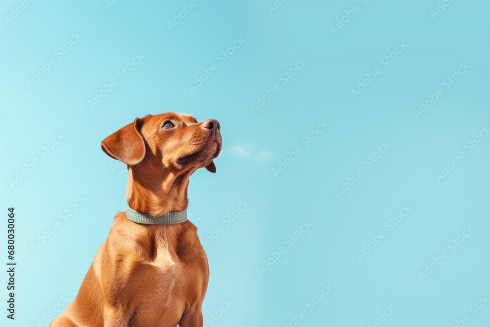 Contemplative Dog Looking Skyward Against Clear Blue Sky