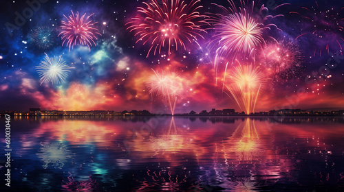 Festival fireworks on the lake