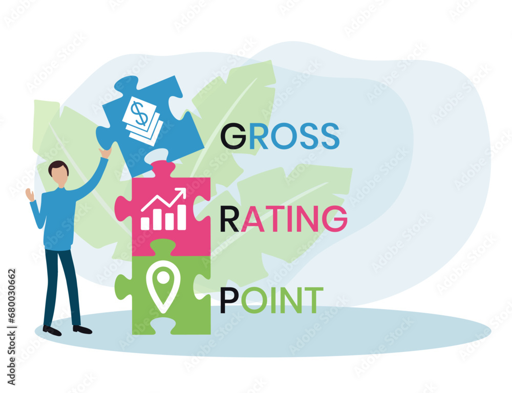 GRP, Gross Rating Point. Concept with keywords, people and icons. Flat vector illustration. Isolated on white background. GRP, Gross Rating Point. Concept with keywords, people and icons. Flat vector illustration. Isolated on white background.