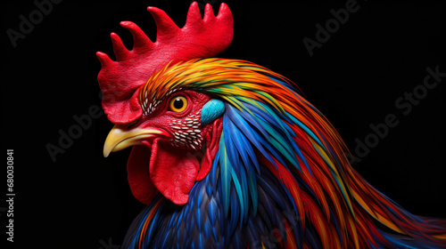 Multi colored rooster close up © UsamaR