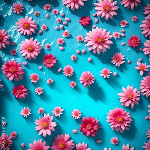 pink flowers over blue pool3D-