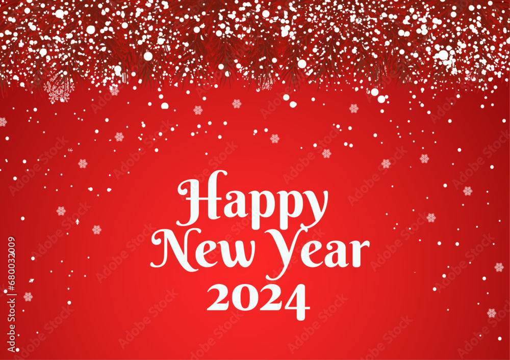 Realistic Happy New year Red and White Snowflakes Background