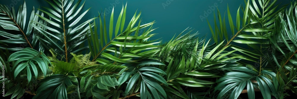 Palm Leaf On Green Surface Shadow, Banner Image For Website, Background abstract , Desktop Wallpaper