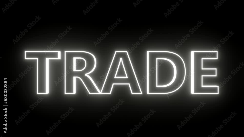 Trade neon flashing white bright light on black background. Modern trends large white text on black background 3d Animation Trade neon flashing white bright light on black background. Modern trends large white text on black background 3d Animation