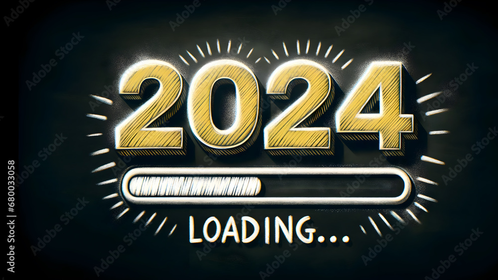 Golden 2024 New Year Loading on Black Background Golden 2024 New Year Loading on Black Background