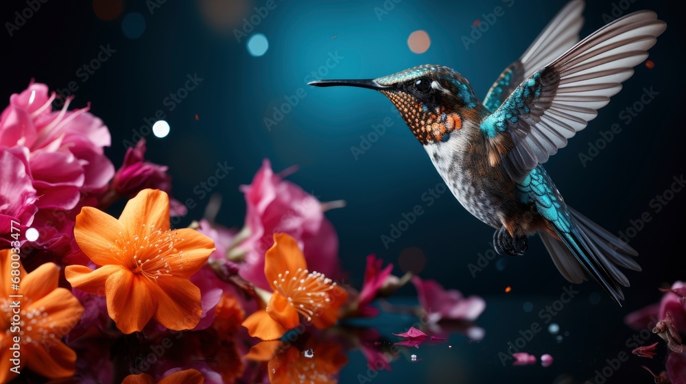 Beautiful Colourful Hummingbird Pink Flower Bunch, HD, Background Wallpaper, Desktop Wallpaper