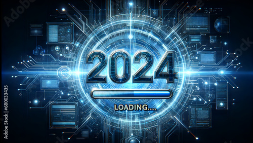 Futuristic 2024 New Year Loading with Cyber Technology Theme