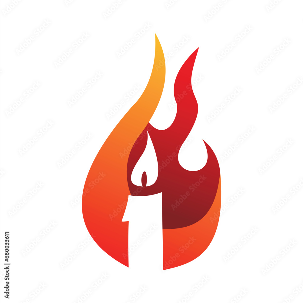 combination of candle logo with fire