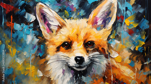 Oil fox portrait painting in multicolored tones. © UsamaR
