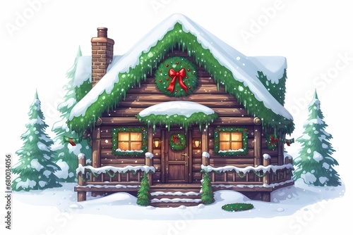 christmas house exterior, christmas decorations, winter desktop background, christmas card © Nikita