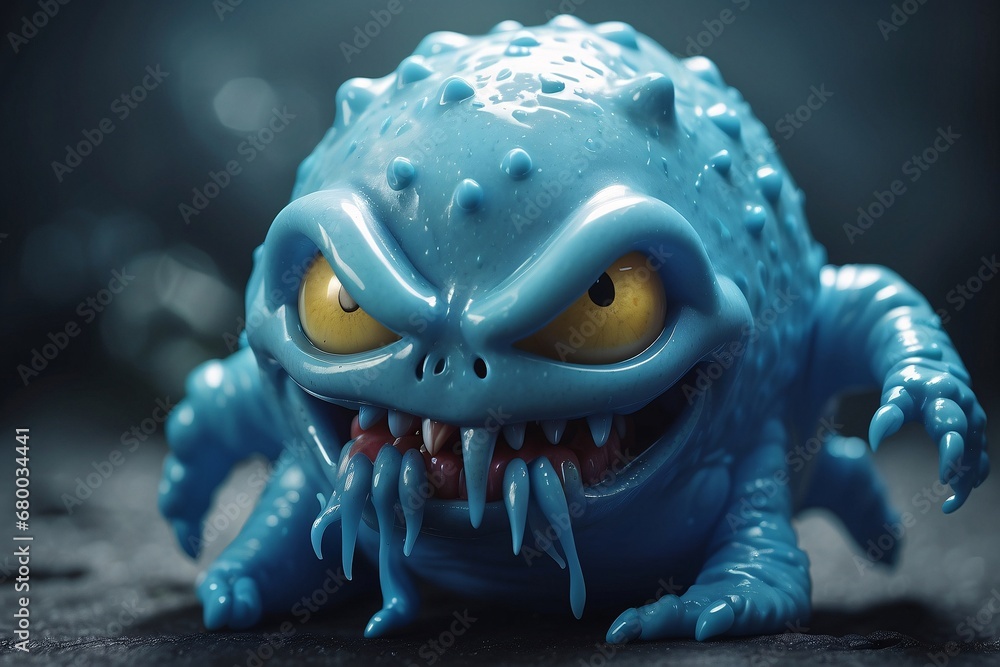 A picture of detailed blue slime monster with a scary smile. A picture of detailed blue slime monster with a scary smile.