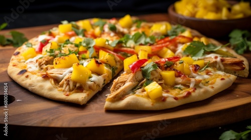 Exotic Mango Salsa Chicken Pizza, capturing the tropical sweetness of fresh mango