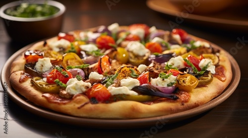 Experience the farm-to-table essence of a California Veggie Pizza, a visual feast of locally sourced produce atop a perfectly baked crust.