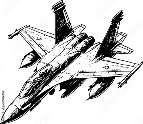 Boeing FA18 Hornet. Combat aircraft vintage illustration