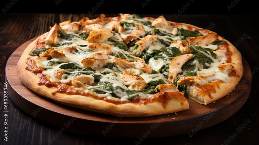 Exquisite Chicken Florentine Pizza with a focus on creamy spinach and garlic flavor