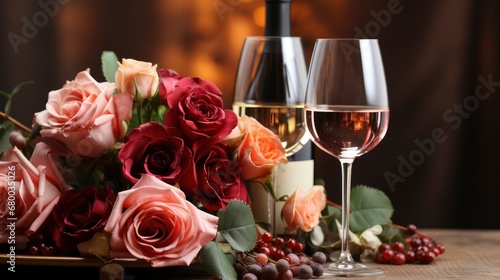 Bottle Glasses Rose Wine Near Beautiful, HD, Background Wallpaper, Desktop Wallpaper
