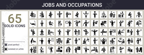 Jobs and occupations icon set in solid style