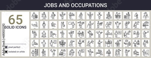 Jobs and occupations icon set in outline style
