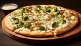Gourmet Chicken Alfredo and Broccoli Pizza, emphasizing the creamy alfredo sauce