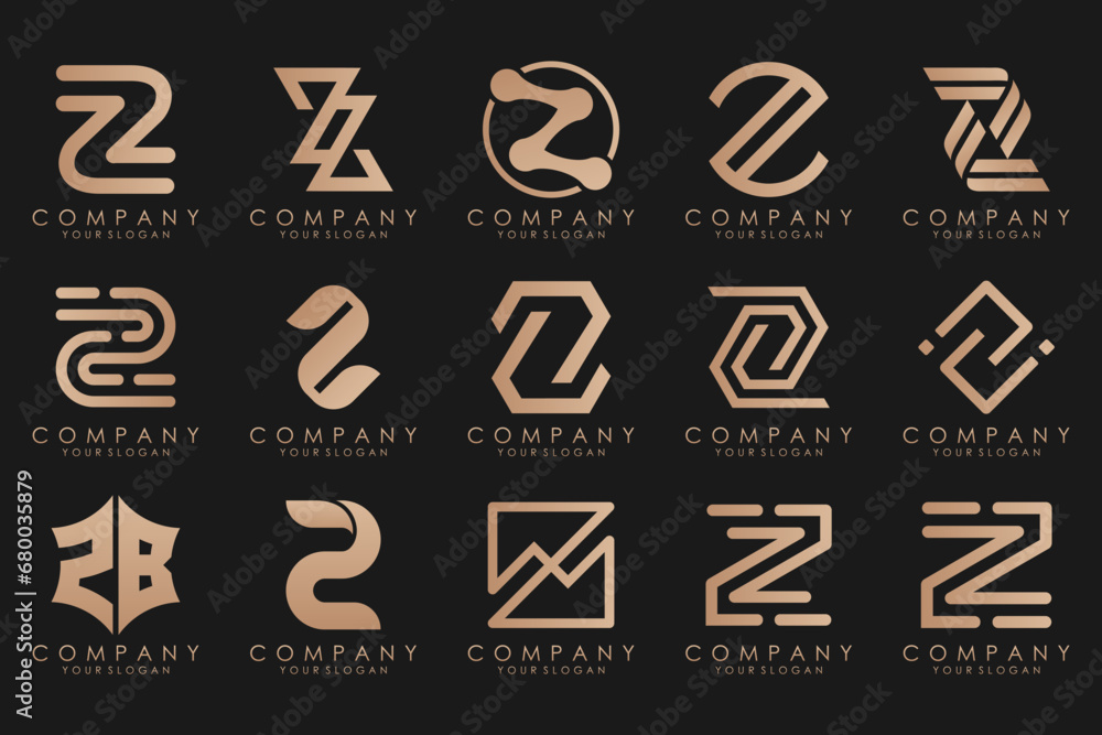 Set of abstract letter z logo design. icons for business of luxury elegant, simple with gold color Set of abstract letter z logo design. icons for business of luxury elegant, simple with gold color