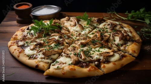 Gourmet Truffle Oil Chicken Pizza, featuring a drizzle of luxurious truffle-infused oil
