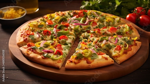 Indulge in the freshness of a California Veggie Pizza, a garden on dough with zesty flavors that pop in every bite.