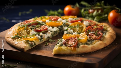 Indulge in the freshness of a California Veggie Pizza, a garden on dough with zesty flavors that pop in every bite.